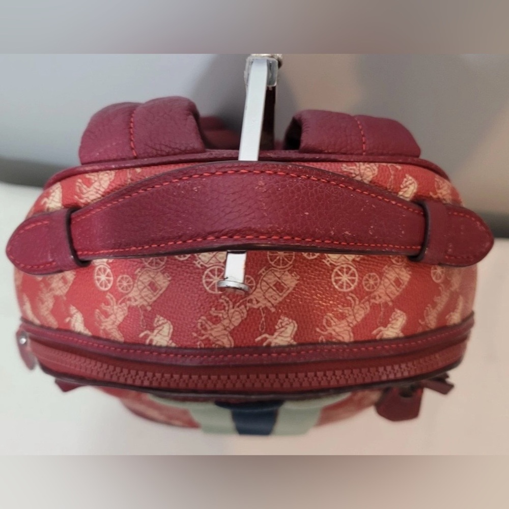 Coach New Year Barrow Varsity Stripe Backpack Red Coated Canvas Leather Trim - Picture 11 of 16